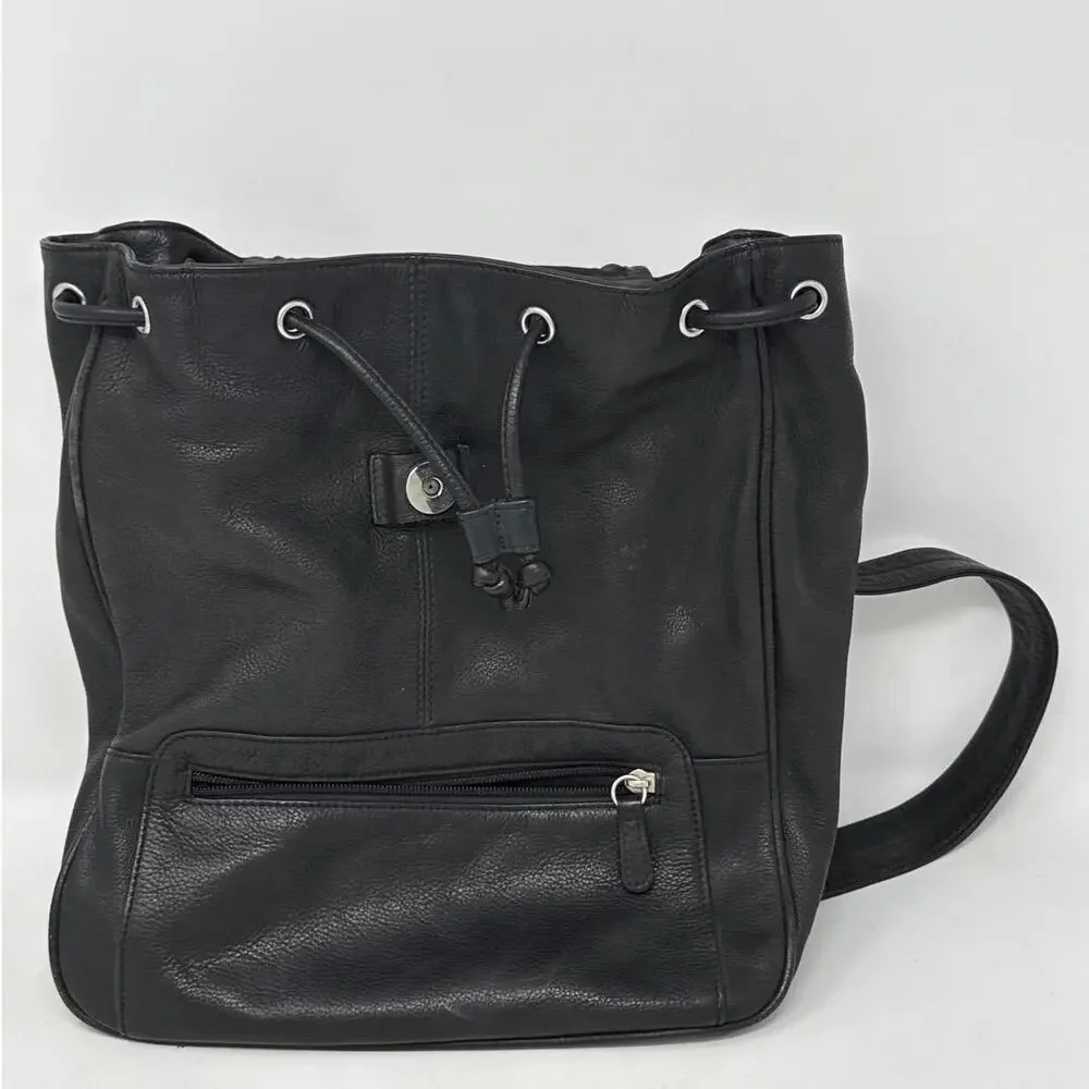 Vintage Wilson Black Leather Drawstring Backpack